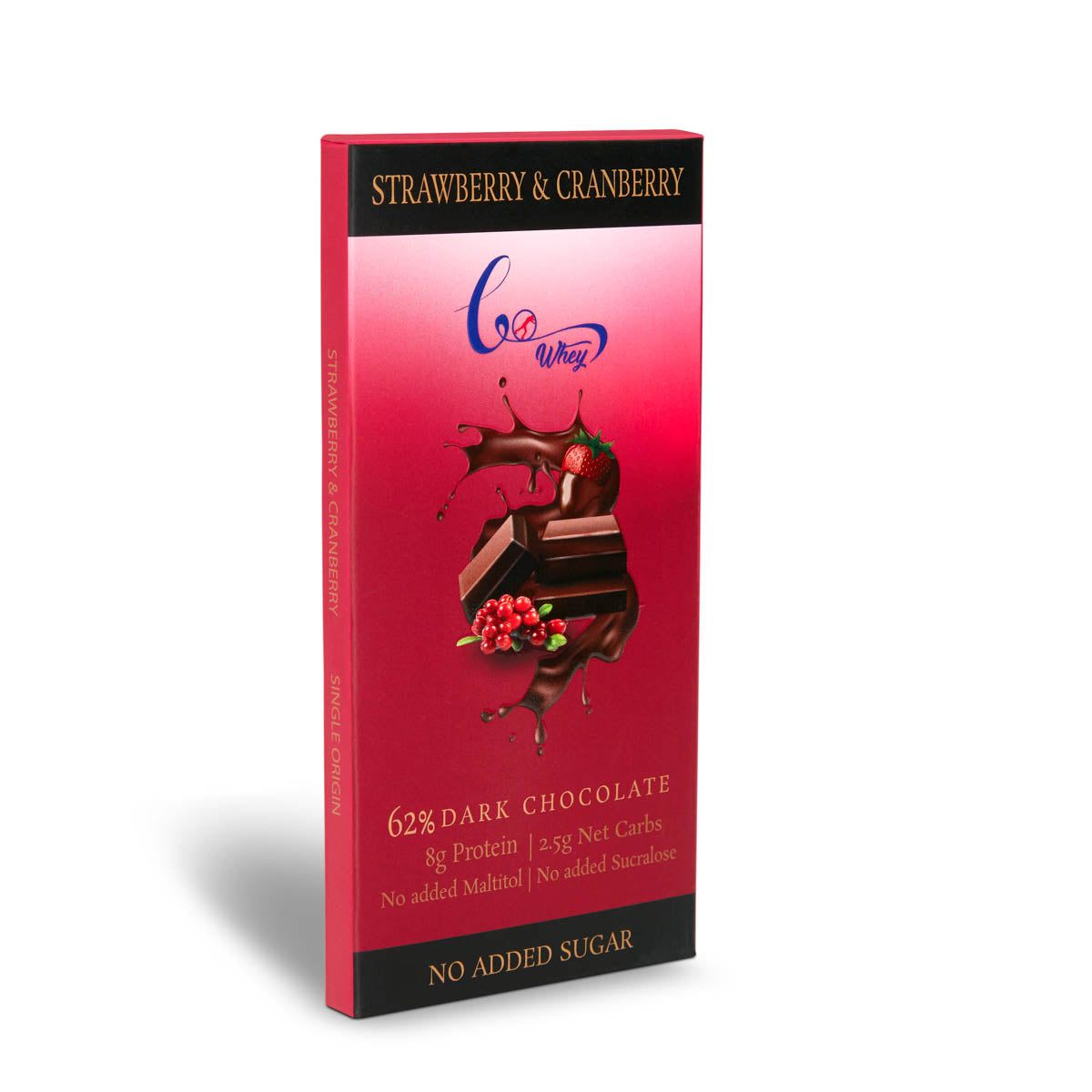 GoWhey Strawberry & Cranberry Dark Chocolate Bar 62% | Keto-Friendly, High in Antioxidants, Diabetic-Friendly (55g)