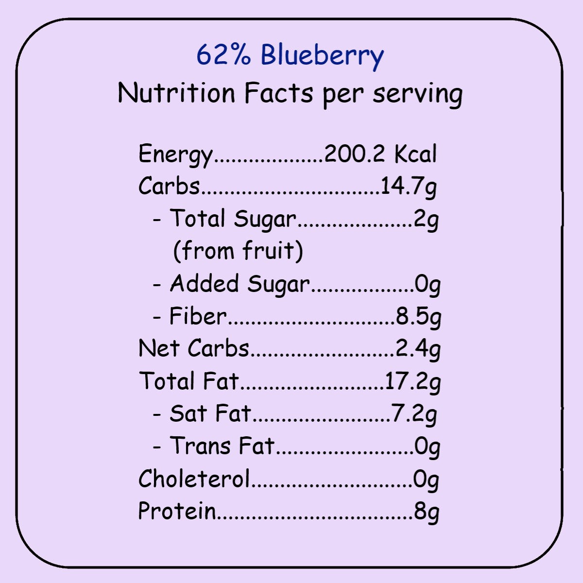 Keto Chocolate - 62% Blueberry Dark Chocolate Bar (55g) | Sugar-Free, Low-Carb