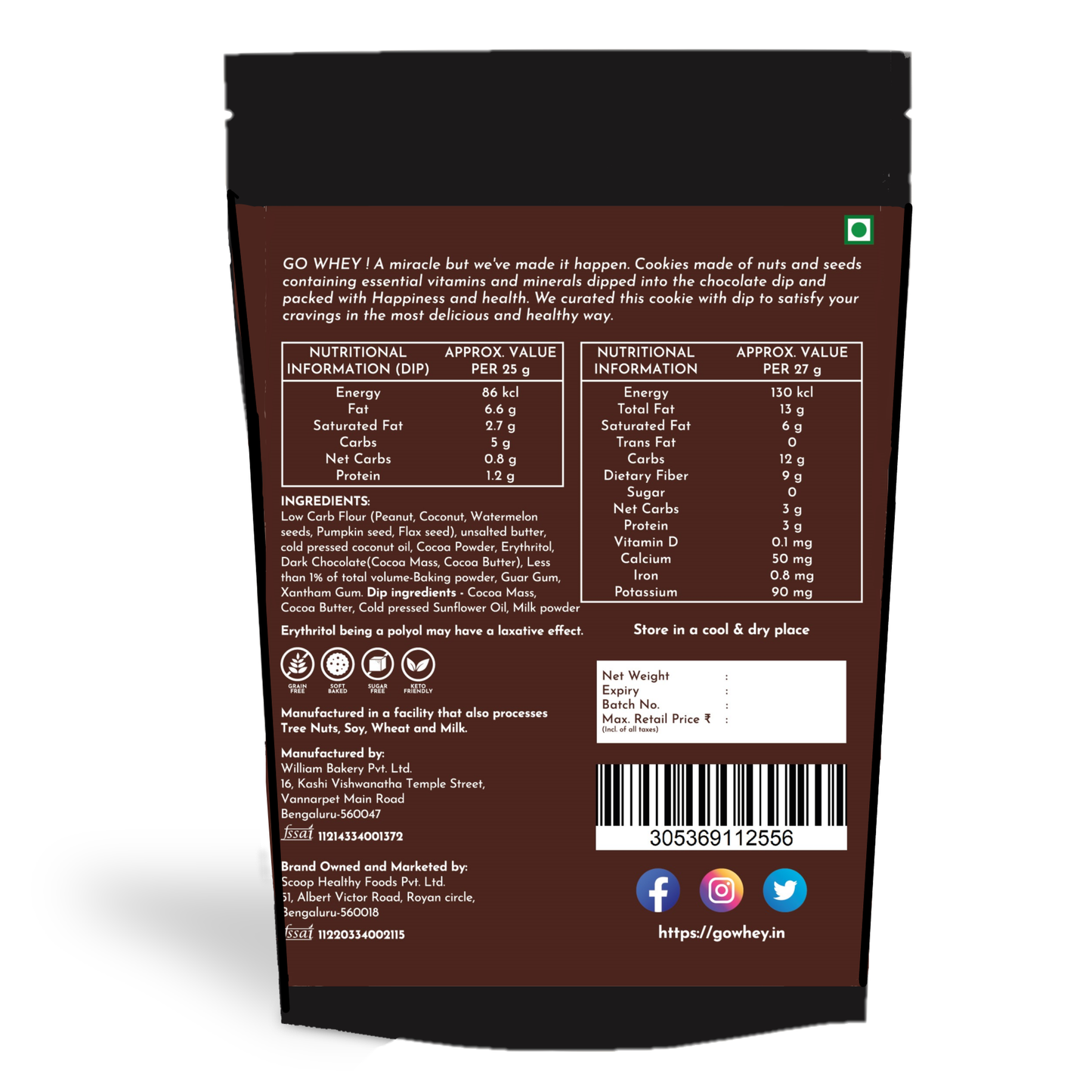 Keto Double Choco Peanut Cookies | Low-Carb & Sugar-Free (200g)