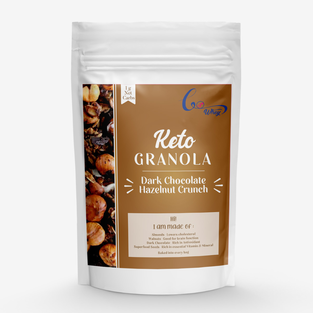 GoWhey Keto Granola - 100% Dark Chocolate & Sugar-Free Hazelnut Crunch | Healthy Snacks, Diabetic Friendly