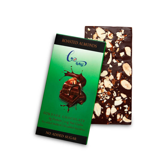 GoWhey Roasted Almond Dark Chocolate 60% | Keto-Friendly, High Protein, 01g Net Carbs (55g Bar)