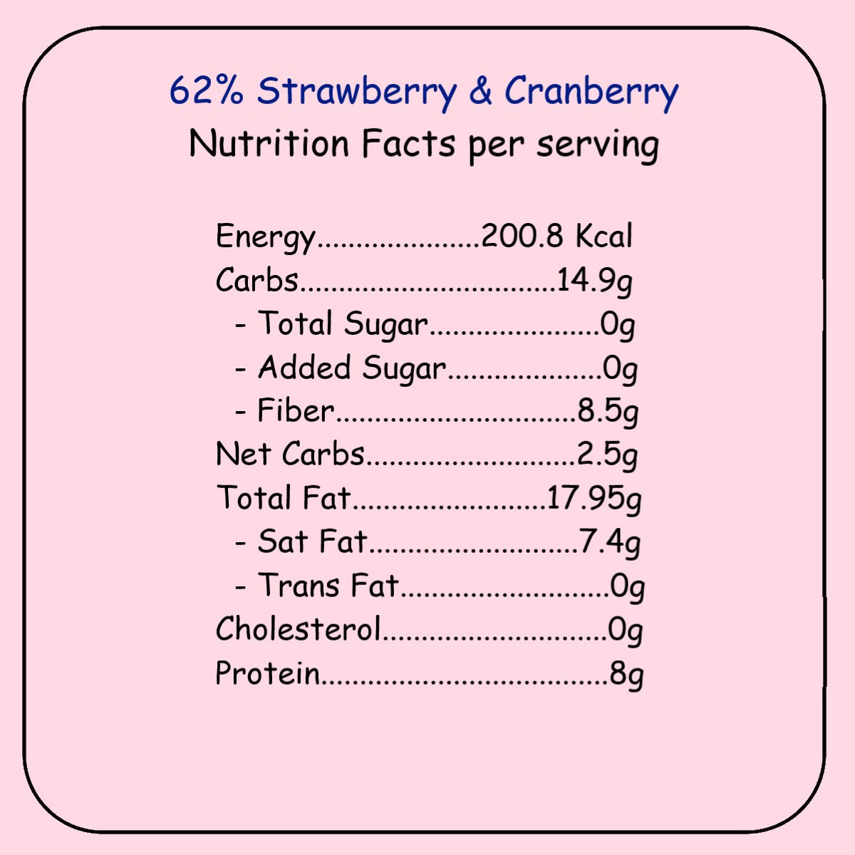 Strawberry & Cranberry - Dark Chocolate Bar 62%- 55gm